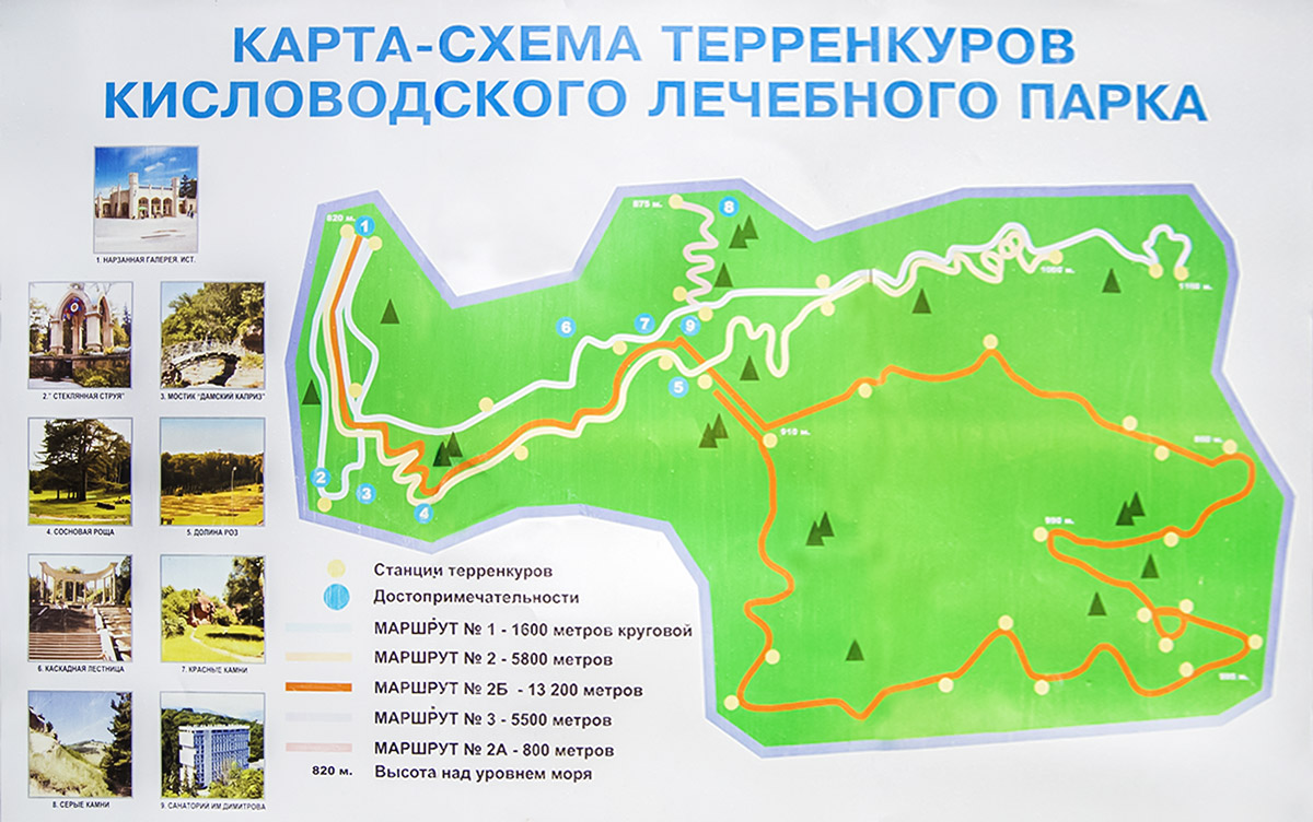 Карта-схема терренкуров Кисловодского курортного парка. Санаторий Родник в Кисловодске